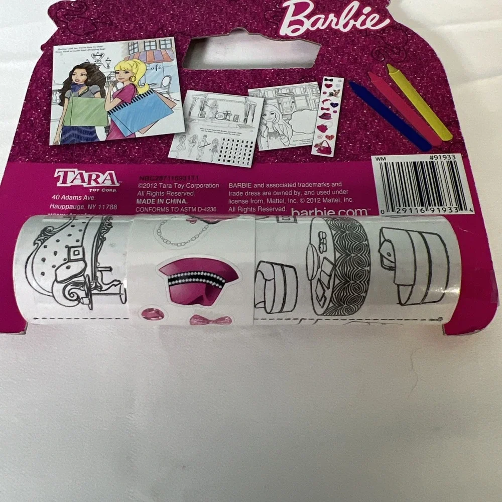 2012 Barbie ROLLING ART ACTIVITY SET -COLORING FUN -Crayons, Sticker Sheet, Roll